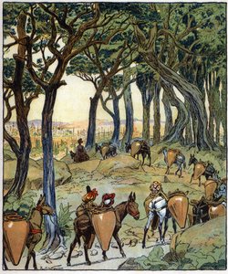 Toda a caravana tomou o caminho para a cidade: ilustração para o conto "Aladin ou a lâmpada maravilhosa" em "Noites da Arábia