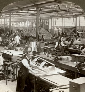 Trabalhadores de chapa metálica em uma fábrica de aviões, Primeira Guerra Mundial, 1914-1918 de Realistic Travels Publishers