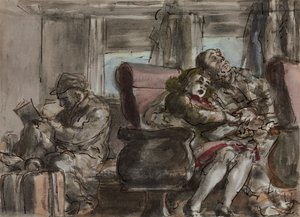 Passageiros numa carruagem de comboio (aguarela, tinta e lápis sobre papel) de Reginald Marsh