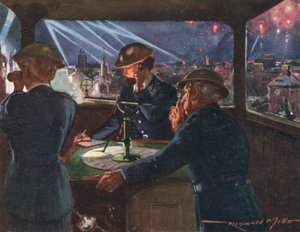 Posto de observação do Serviço Nacional Britânico de Bombeiros em tempo de guerra durante um ataque aéreo, Segunda Guerra Mundial
