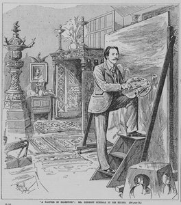 O pintor pré-rafaelita inglês Herbert Schmalz a trabalhar no seu estúdio (gravura)