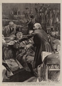 Abertura do Parlamento, receção do Sr. Gladstone pelos membros da oposição (gravura)