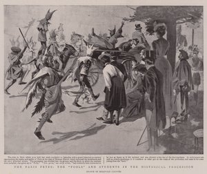 As Fetes de Paris, os "Tolos" e os estudantes no cortejo histórico (litografia)