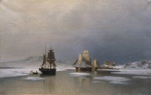 Veleiros em fiorde congelado (óleo sobre tela) de Reinholdt Boll