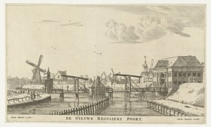 Vista do Terceiro Regulierspoort em Amesterdão
O novo Reguliers Poort (título sobre o objecto)
Portões da cidade de Amesterdão (título da série)
New and eygentlycke afbeeldinghe der stadts-poorten van Amsterdam in 