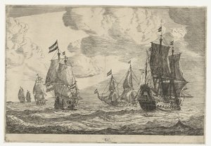 Seis navios à vela em mar aberto
Treze cenas com navios (título da série)