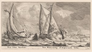 Um navio "Isère" e um barco de pesca Waterschip ou Zuiderzee
