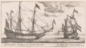 O "Vergulde Dolphyn", um grande navio mercante, e o "Kat", uma flauta de Reinier Nooms, called Zeeman