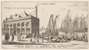 Vista do Porto de Amsterdã com o Escritório da Autoridade da Água (Página de Título) de Reinier Nooms, called Zeeman
