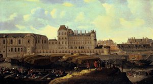 Louvre e Petit Bourbon vistos do Sena, Paris, século XVII