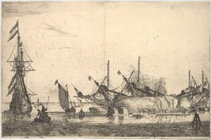 Navios cuidados com calafetagem do casco, século XVII.