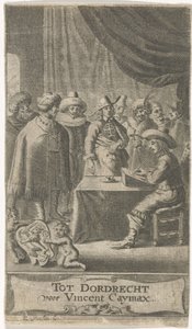 Comerciante à mesa de escrita
Página de título para: J. van der Does et al, Verscheyde voyagien, ofte reysen, 1652 de Reinier van Persijn