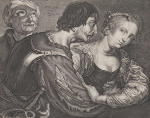 A alcoviteira: uma velha, um soldado e uma mulher, ca. 1635-68. de Reinier van Persyn