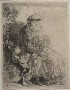 "Abraão acariciando Isaac", gravura de Rembrandt, Museu de Arte de Honolulu
