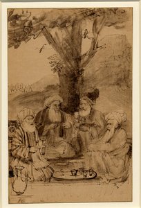 Quatro Mullahs sentados debaixo de uma árvore, Rembrandt, c. 1656-61