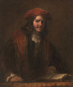 O homem do boné vermelho, c.1660-65 (óleo sobre tela) de Rembrandt Harmensz. van Rijn (school of)