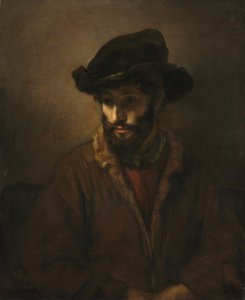 Um Homem Barbudo Usando um Chapéu, c. 1655-1660 (óleo sobre tela) de Rembrandt Harmensz. van Rijn