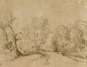 Uma estrada arborizada de Rembrandt van Rijn
