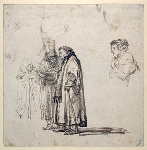Um grupo de estudiosos idosos e, separadamente, o perfil de um homem mais jovem (caneta e tinta sobre papel) (recto de 2636120) de Rembrandt Harmensz. van Rijn