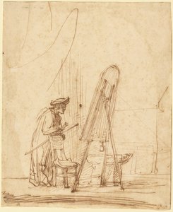 Um artista no seu estúdio de Rembrandt Harmensz. van Rijn