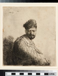 Homem barbudo com boné oriental de pele: o pai do artista de Rembrandt van Rijn