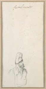 Homem barbudo de perfil, em gorro alto, c.1640 (giz preto sobre papel) de Rembrandt Harmensz. van Rijn