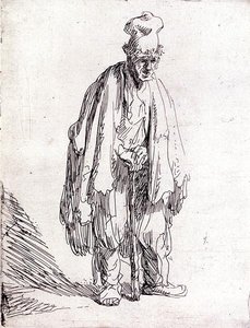 Mendigo em pé de boné alto (caneta e tinta sobre papel) de Rembrandt Harmensz. van Rijn