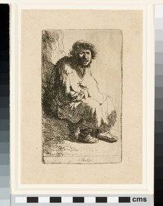 Mendigo sentado em um banco de Rembrandt van Rijn