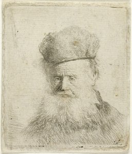 Busto de um Velho com uma touca de pêlo e barba a escorrer, c.1631 (gravura em papel) de Rembrandt Harmensz. van Rijn