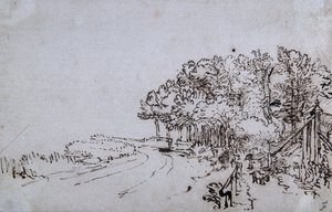 Cópia à cabeça do Amsteldijk perto de Trompenburg, c.1649 (caneta e tinta sobre papel) de Rembrandt Harmensz. van Rijn