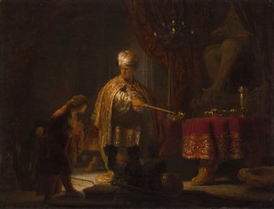 Daniel e Cyrus antes do Idol Bel de Rembrandt Harmensz. van Rijn