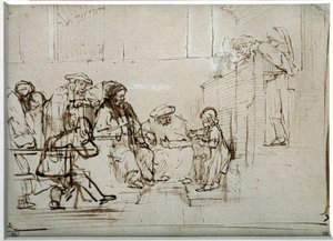 Jesus Child with Doctors Drawing by Harmensz Van Rijn Rembrandt (1606-1669) de Rembrandt van Rijn