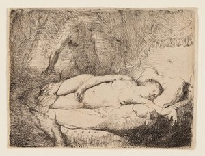 Júpiter e Antiope: Prato mais pequeno, c.1631 (gravura em papel couché) de Rembrandt Harmensz. van Rijn