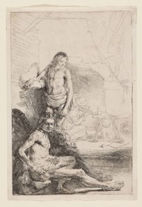 Homem nu sentado e de pé, c.1646 (gravura em papel de marfim) de Rembrandt Harmensz. van Rijn