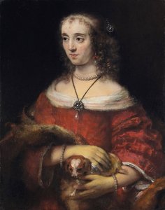 Retrato de uma Senhora com um cão de colo - Rembrandt van Rhijn (1606-1669) - c 1665 - Óleo sobre tela - 81,3x64,1 - Galeria de Arte do Ontário