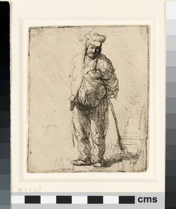 Camponês esfarrapado com as mãos atrás de si, segurando uma vara, c.1630 (gravura) de Rembrandt van Rijn