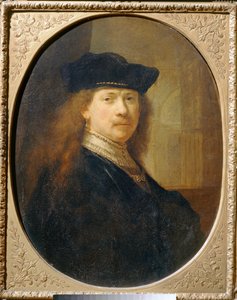 Rembrandt com um chapéu de cozinheiro num cenário arquitetónico ... de Rembrandt Harmensz. van Rijn