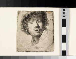 Auto-retrato de boné, boca aberta de Rembrandt van Rijn