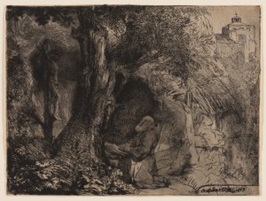 São Francisco debaixo de uma árvore rezando de Rembrandt Harmensz. van Rijn