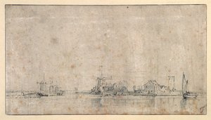 O Amstel na Omval, c.1650-53 (caneta e tinta com lavagem em papel) de Rembrandt Harmensz. van Rijn