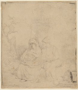 O resto no voo para o Egipto: Ligeiramente Etched de Rembrandt Harmensz. van Rijn