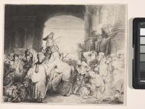 O Triunfo de Mordecai (gravura e ponto seco) de Rembrandt Harmensz. van Rijn