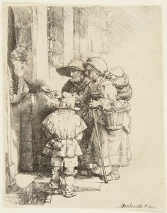 Um tocador cego de viela de roda e a sua família a receber esmolas de Rembrandt van Rijn