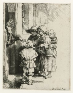 Um jogador cego de viela e sua família Um tocador de realejo cego e família recebendo esmolas de Rembrandt van Rijn