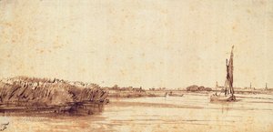 Um rio com um barco à vela em Nieuwe Meer de Rembrandt van Rijn