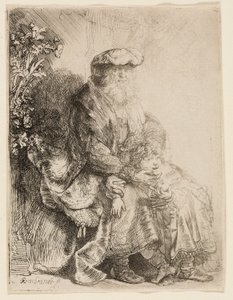 Abraão acariciando Isaac de Rembrandt van Rijn