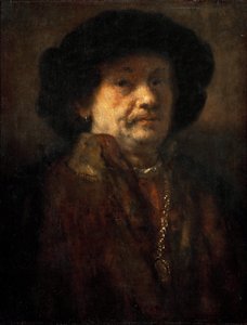 Autoportrait en manteau de fourrure avec une chaine en or et boucle d