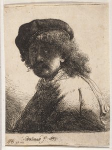 Auto-retrato com boina e xaile de Rembrandt van Rijn