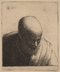 Homem careca com a boca aberta, a olhar para baixo de Rembrandt van Rijn