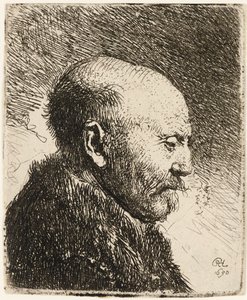 Homem careca de perfil à direita: pai de Rembrandt 1630. de Rembrandt van Rijn